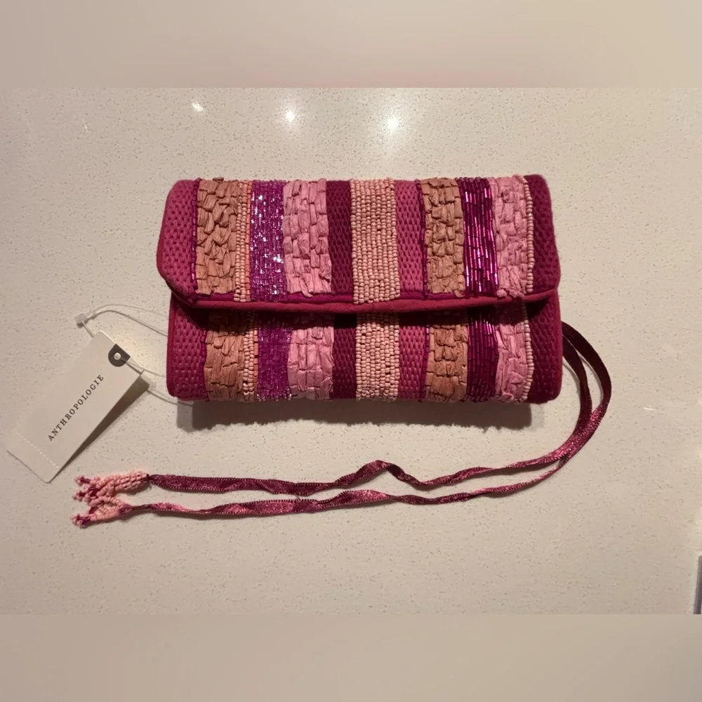 NWT Anthropologie Beaded Pink Travel Pouch - Picture 2 of 7